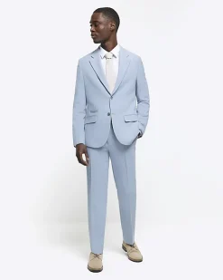 River Island slim fit textured suit jacket Blue Sale