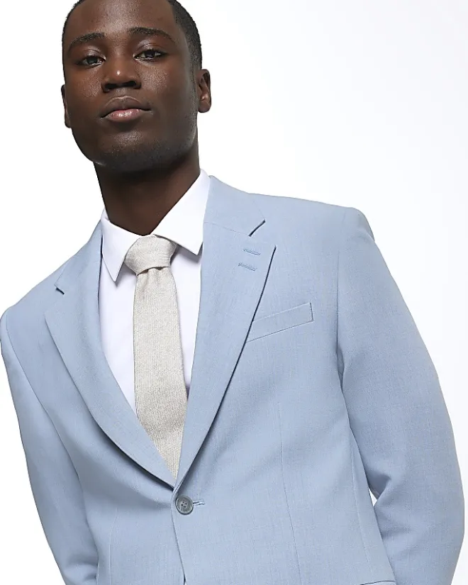 River Island slim fit textured suit jacket Blue Sale