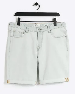 River Island slim fit turned hem denim shorts Blue Online