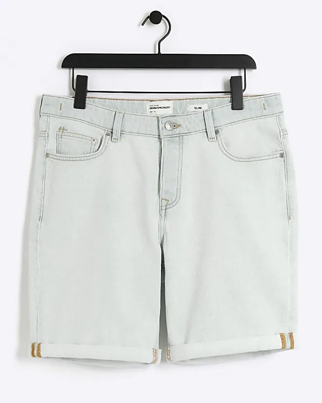 River Island slim fit turned hem denim shorts Blue Online