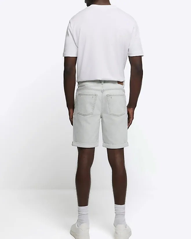 River Island slim fit turned hem denim shorts Blue Online