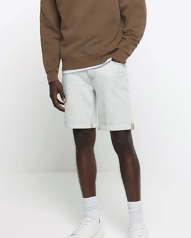 River Island slim fit turned hem denim shorts Blue Online