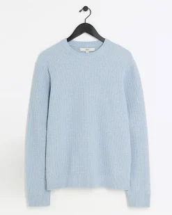 River Island slim fit waffle texture jumper Blue Online