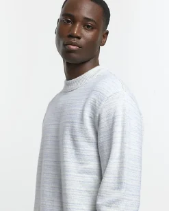 River Island slim fit wool blend crew jumper Blue Discount
