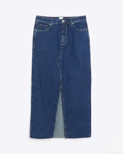 River Island split hem denim maxi skirt Blue Best