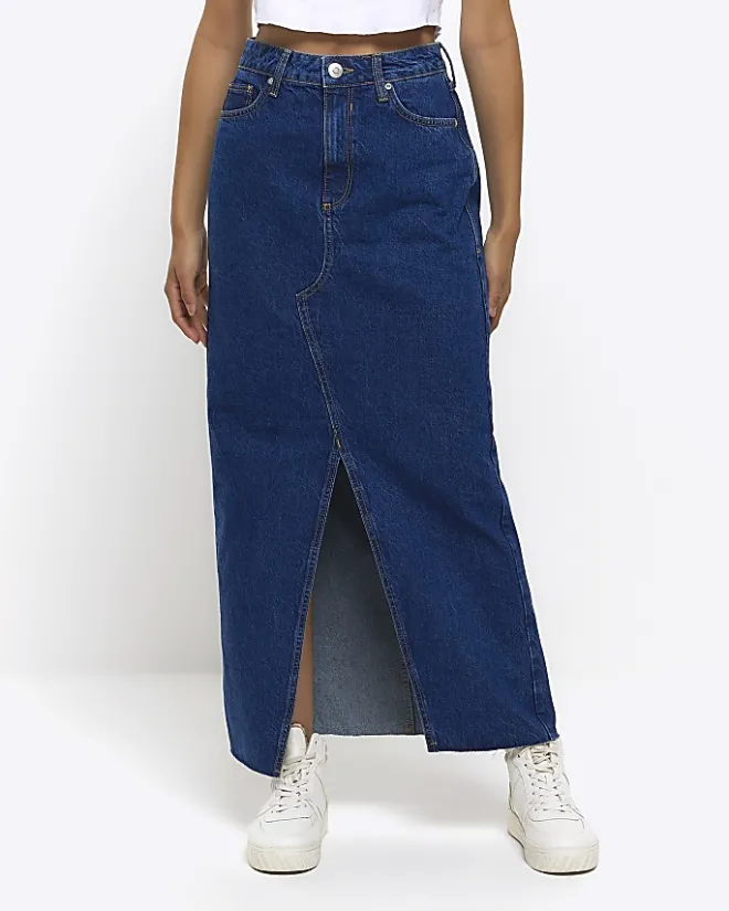 River Island split hem denim maxi skirt Blue Best