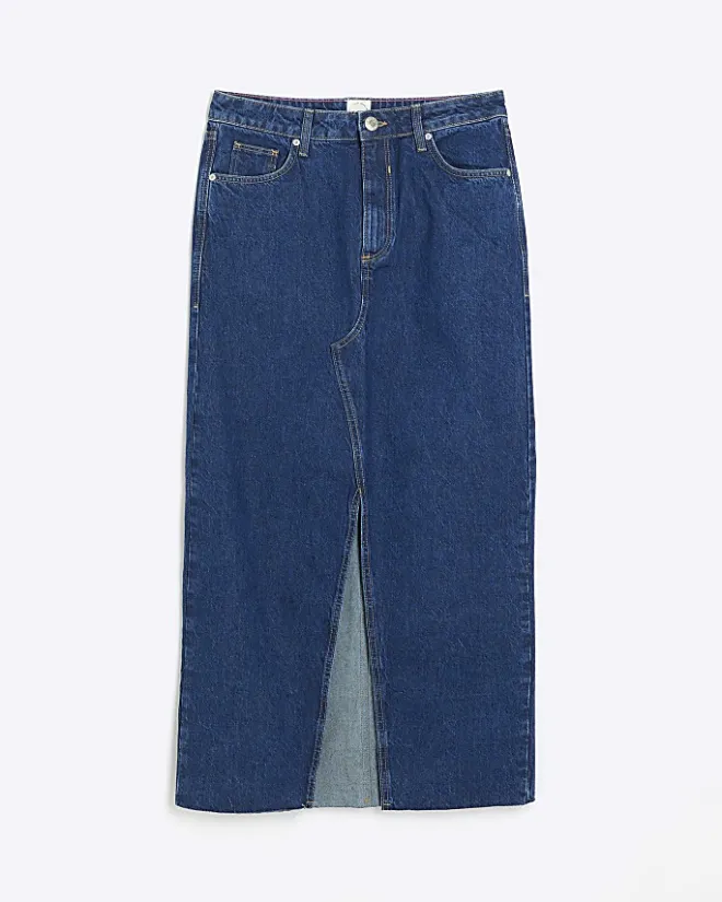 River Island split hem denim maxi skirt Blue Best