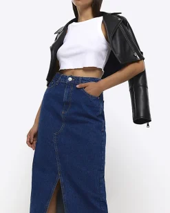 River Island split hem denim maxi skirt Blue Best