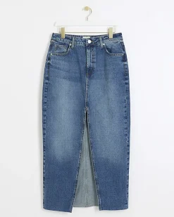 River Island split hem denim maxi skirt Blue Best