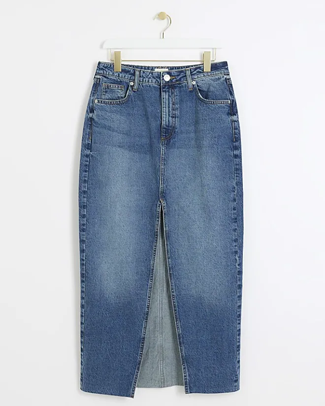River Island split hem denim maxi skirt Blue Best