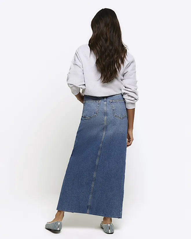 River Island split hem denim maxi skirt Blue Best