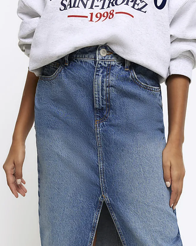 River Island split hem denim maxi skirt Blue Best