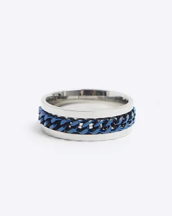 River Island Stainless Steel Chain Ring Blue Best