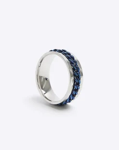 River Island Stainless Steel Chain Ring Blue Best