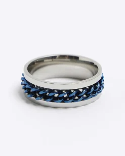 River Island stainless steel chain ring Blue Hot