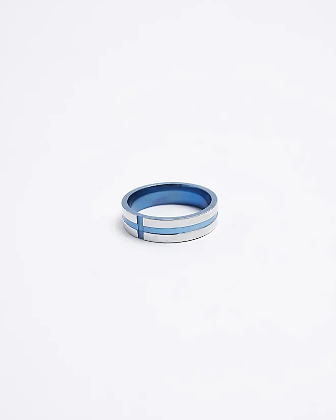 River Island stainless steel cross ring Blue Hot