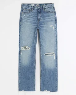 River Island stove pipe straight ripped jeans Blue Clearance