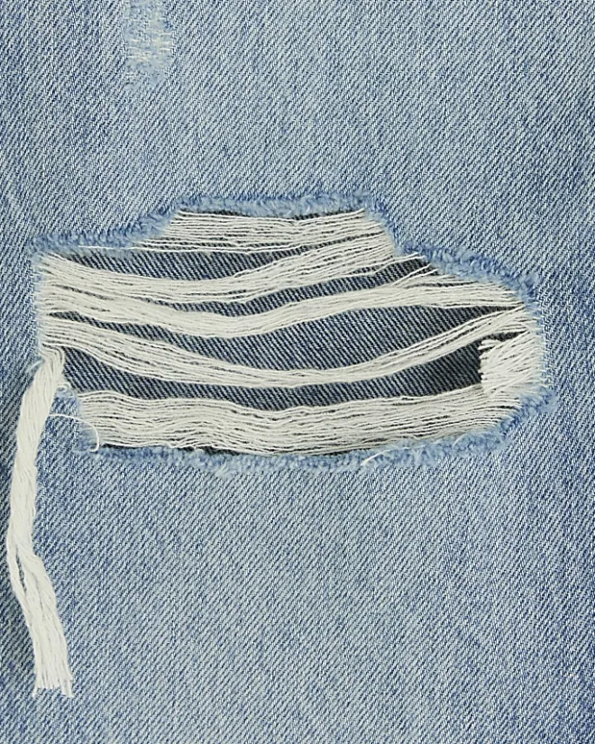 River Island stove pipe straight ripped jeans Blue Clearance