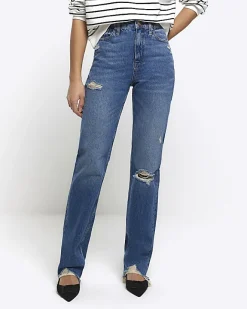 River Island stove pipe straight ripped jeans Blue Best