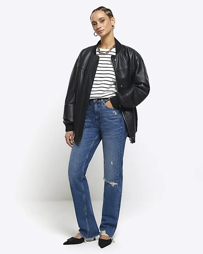 River Island stove pipe straight ripped jeans Blue Best