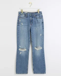 River Island stove pipe straight ripped jeans Blue New