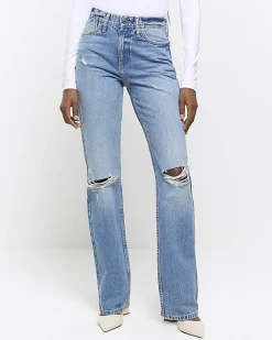 River Island stove pipe straight ripped jeans Blue New