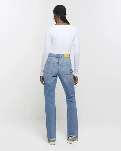 River Island stove pipe straight ripped jeans Blue New