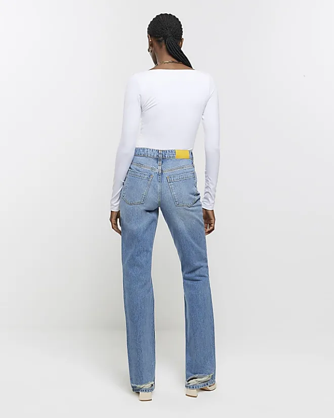 River Island stove pipe straight ripped jeans Blue New