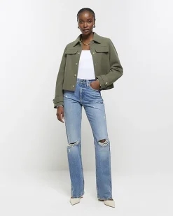 River Island stove pipe straight ripped jeans Blue New