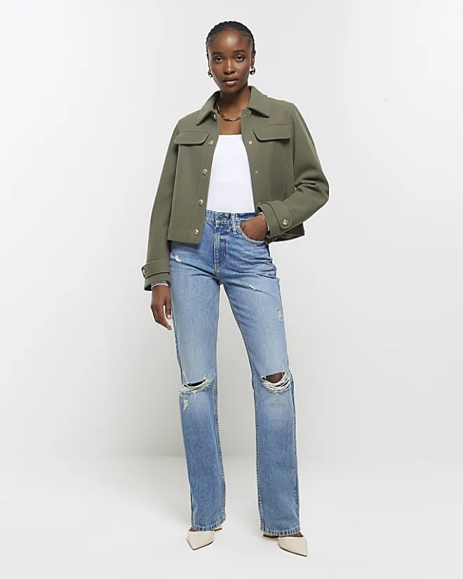 River Island stove pipe straight ripped jeans Blue New