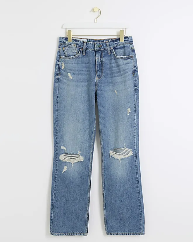 River Island stove pipe straight ripped jeans Blue New