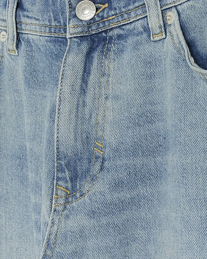 River Island straight fit raw hem denim shorts Blue Clearance