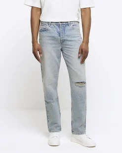 River Island straight fit ripped jeans Blue Discount