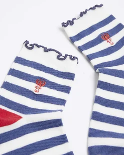 River Island stripe embroidered ankle socks Blue Fashion