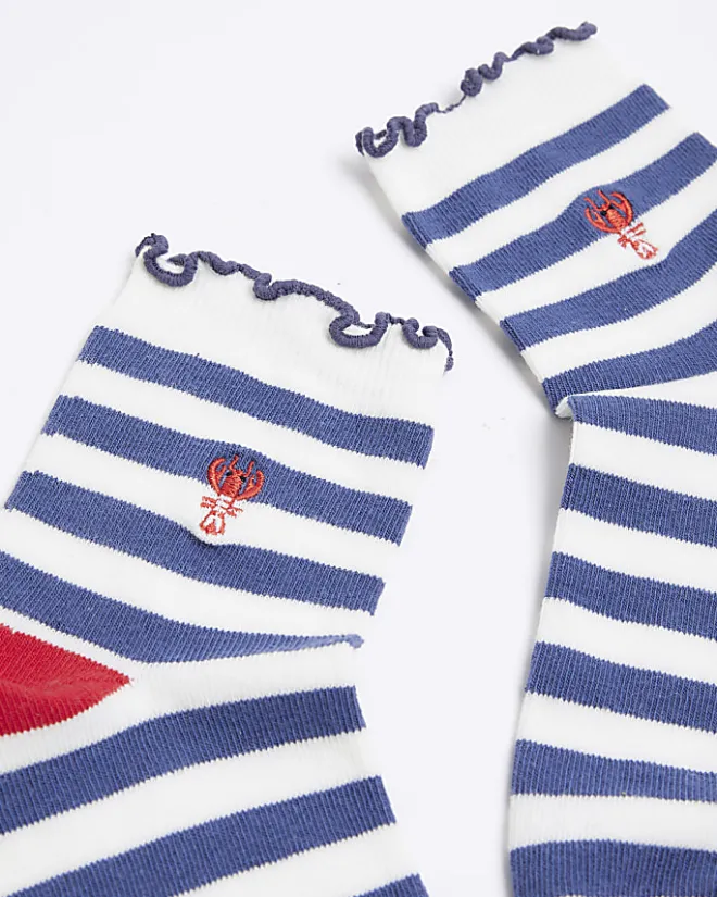 River Island stripe embroidered ankle socks Blue Fashion