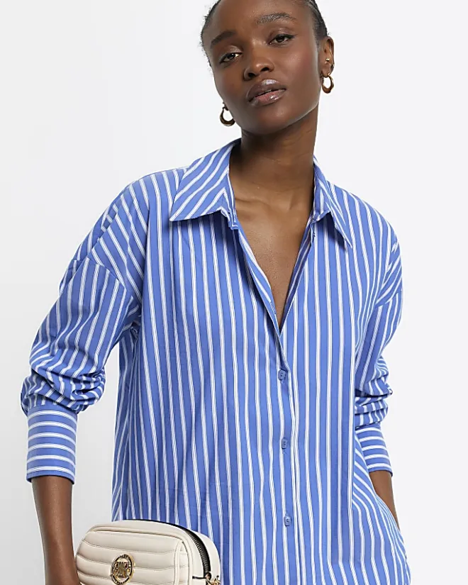River Island stripe long sleeve shirt Blue Best