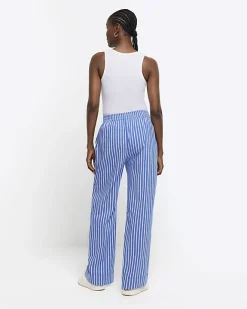 River Island stripe poplin pull on trousers Blue Discount