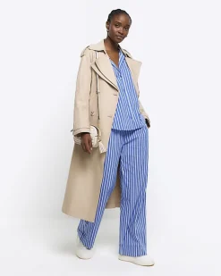 River Island stripe poplin pull on trousers Blue Discount