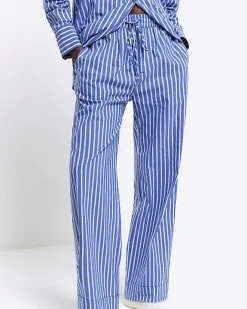 River Island stripe poplin pull on trousers Blue Discount
