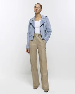 River Island suedette crop biker jacket Blue Fashion