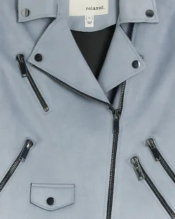 River Island suedette crop biker jacket Blue Fashion