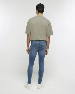 River Island super skinny spray on washed jeans Blue Online