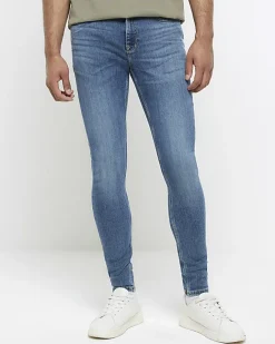 River Island super skinny spray on washed jeans Blue Online