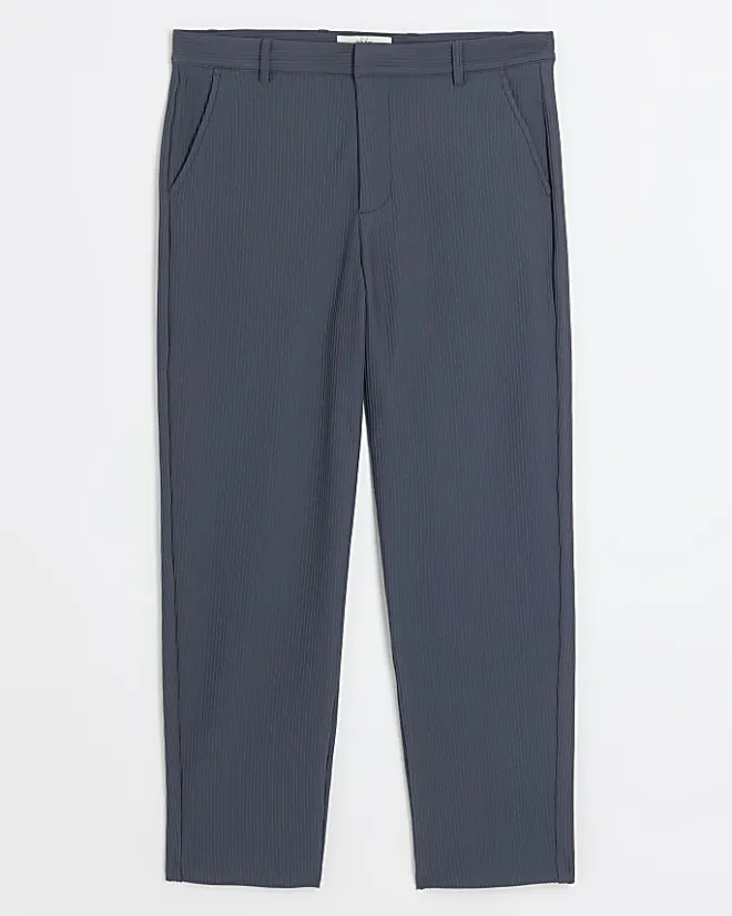 River Island tapered fit plisse smart trousers Blue Sale