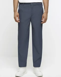 River Island tapered fit plisse smart trousers Blue Sale