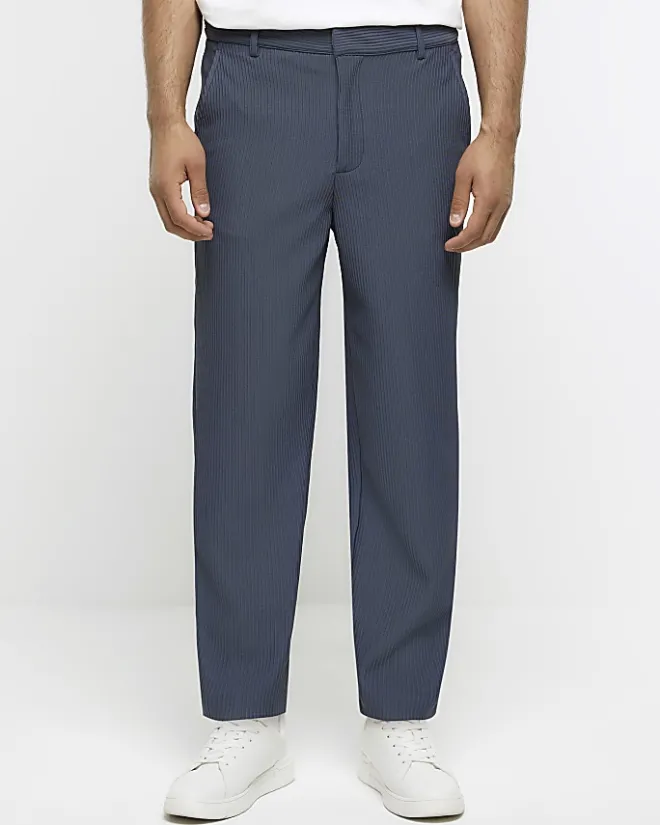 River Island tapered fit plisse smart trousers Blue Sale