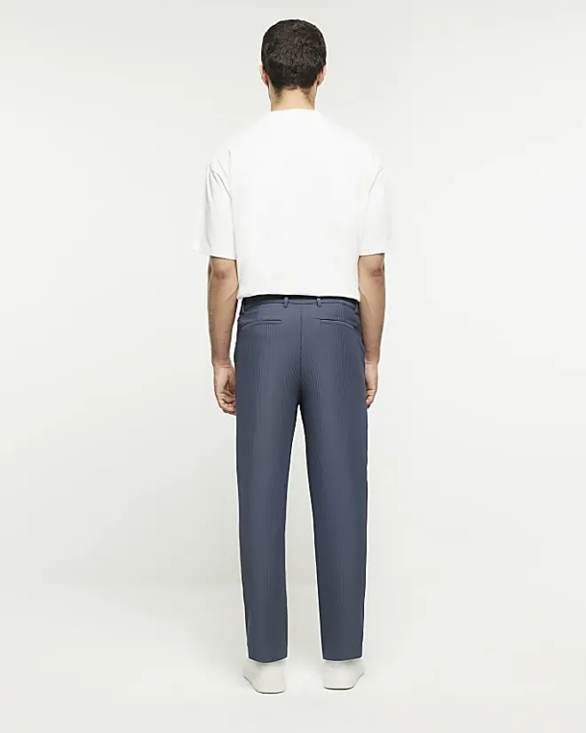 River Island tapered fit plisse smart trousers Blue Sale