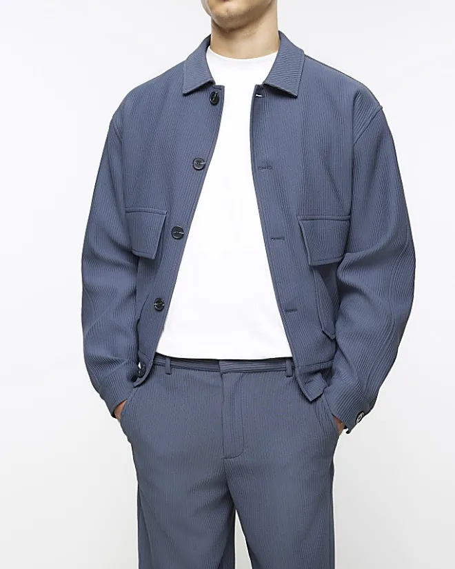 River Island tapered fit plisse smart trousers Blue Sale