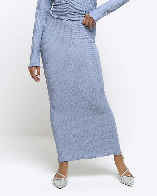 River Island textured midi skirt Blue Outlet