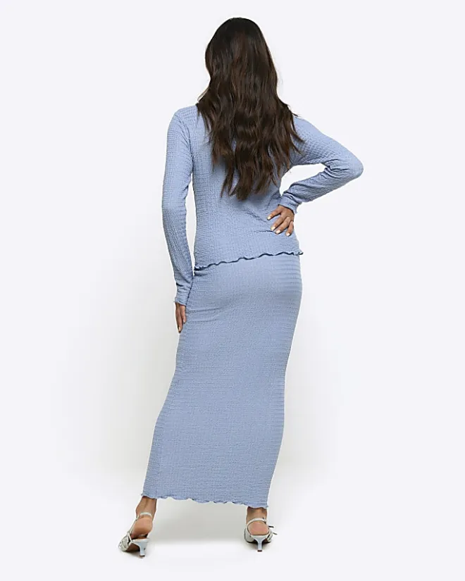 River Island textured midi skirt Blue Outlet